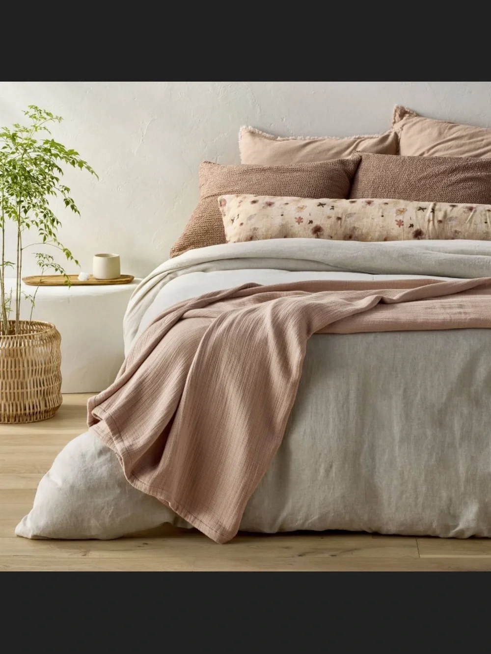 Casaluna Waffle-Texture Doublecloth Blanket - Dusty Rose